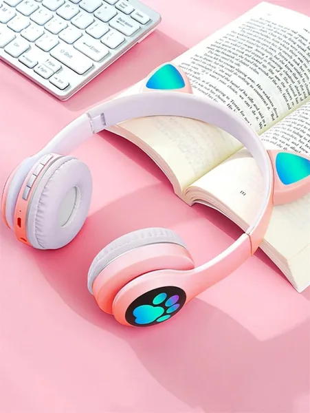 Fone de Ouvido Infantil Bluetooth com Orelhas de Gato e Luz LED